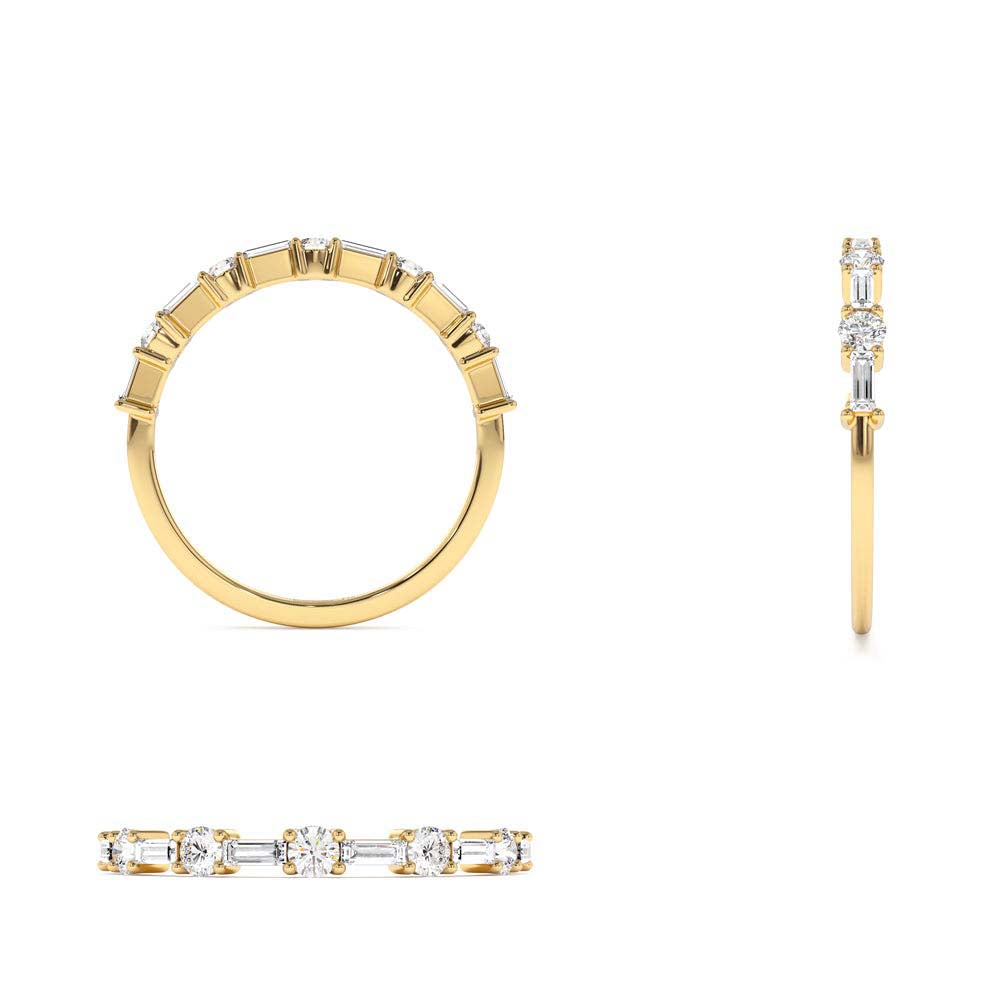 Baguette and Round Diamond Alternating Ring in 14K Gold — view 3