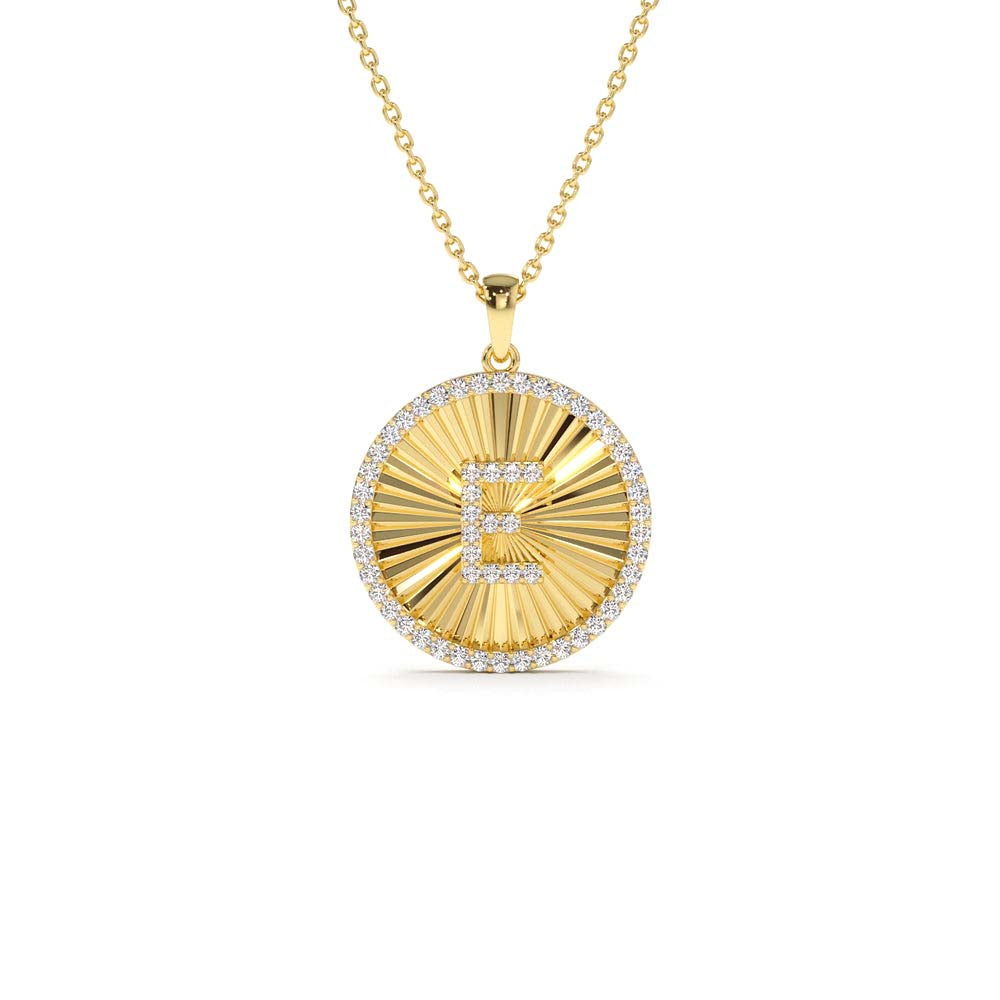 Diamond Initial Ballerina Disc Necklace in 14K Gold — view 1