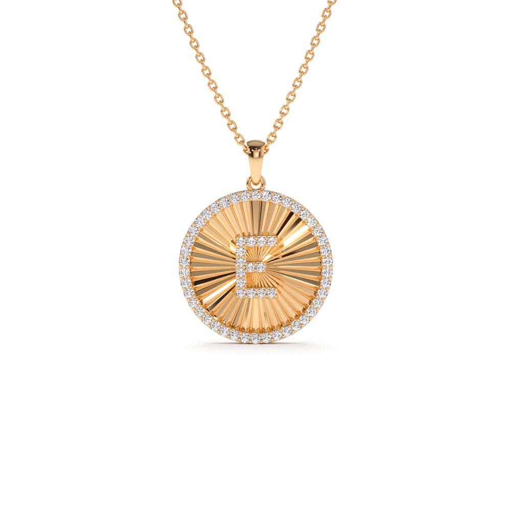 Diamond Initial Ballerina Disc Necklace in 14K Gold — view 4