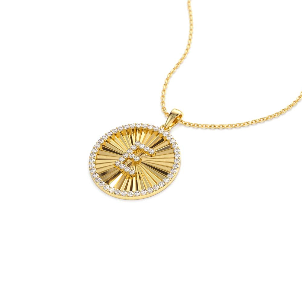Diamond Initial Ballerina Disc Necklace in 14K Gold — view 2