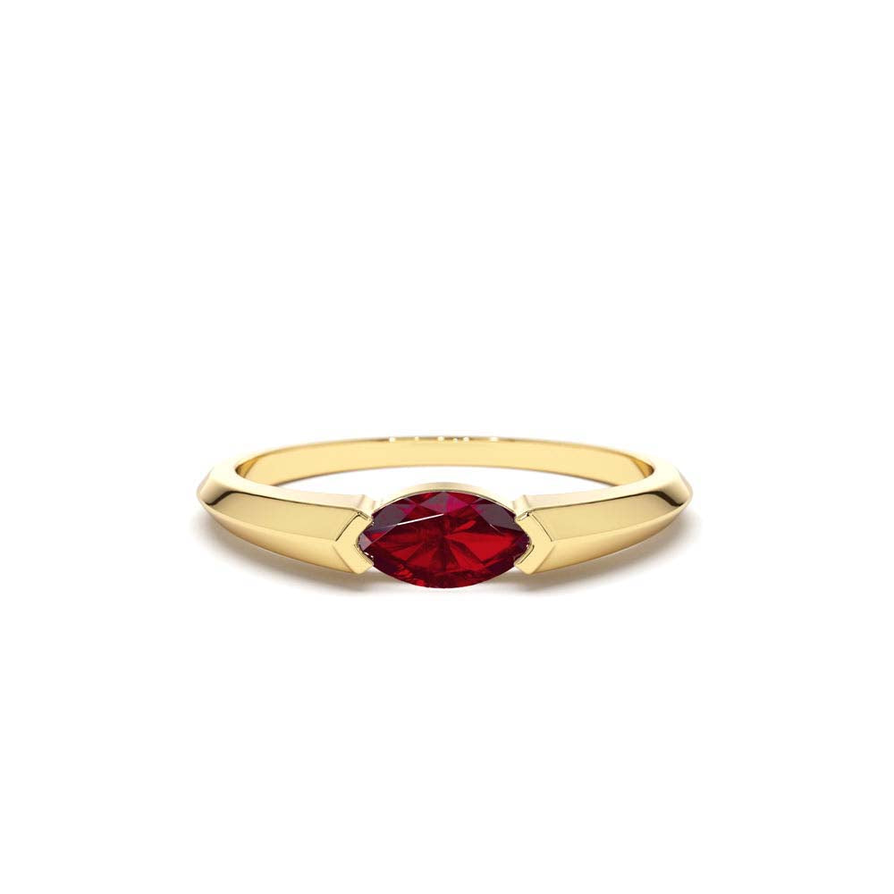 Horizontal Marquise Shape Natural Ruby Ring in 14K Gold — view 1