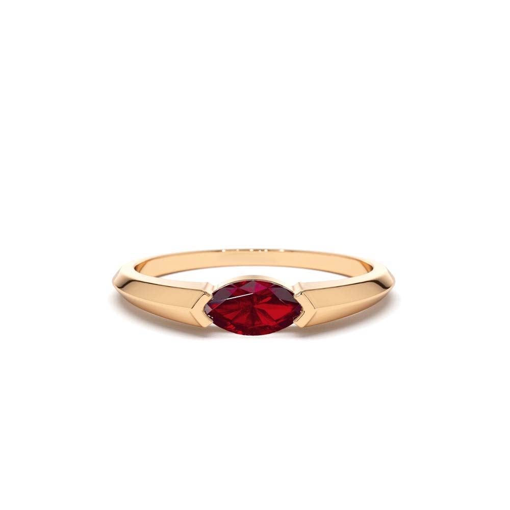 Horizontal Marquise Shape Natural Ruby Ring in 14K Gold — view 5