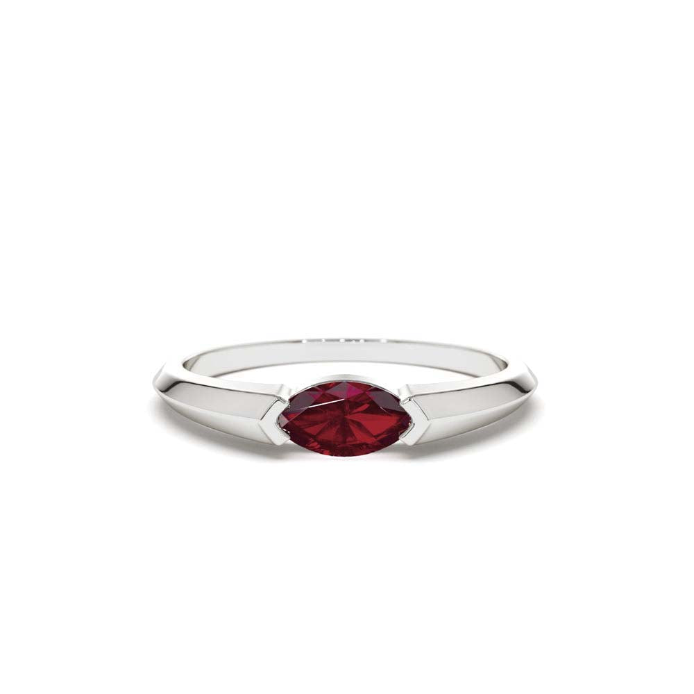 Horizontal Marquise Shape Natural Ruby Ring in 14K Gold — view 4