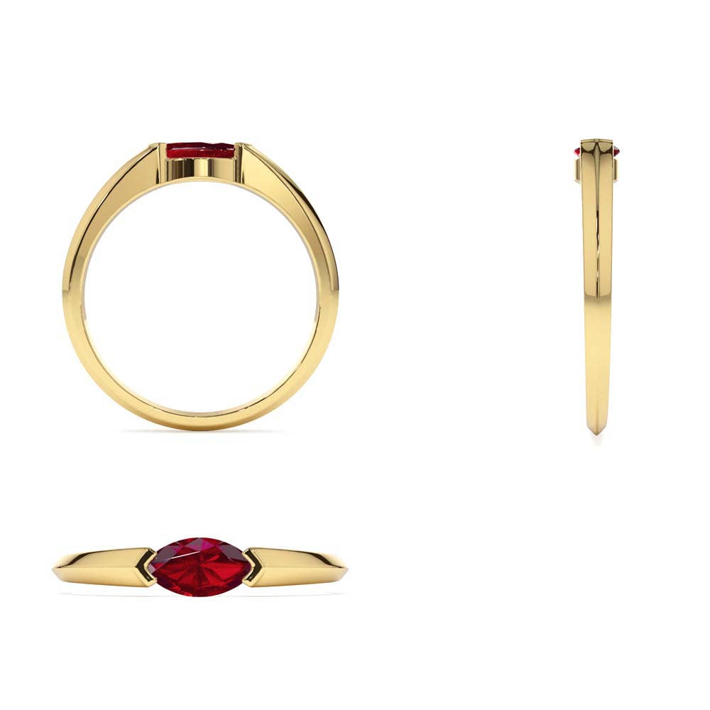 Horizontal Marquise Shape Natural Ruby Ring in 14K Gold — view 2