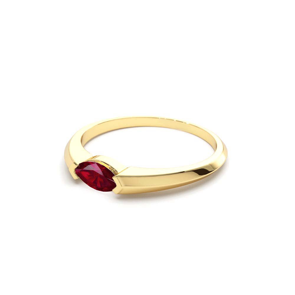 Horizontal Marquise Shape Natural Ruby Ring in 14K Gold — view 3