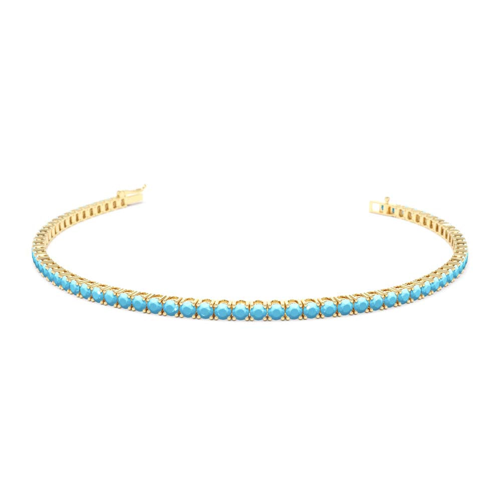 Prong Setting Turquoise Tennis Bracelet in 14K Gold — view 1