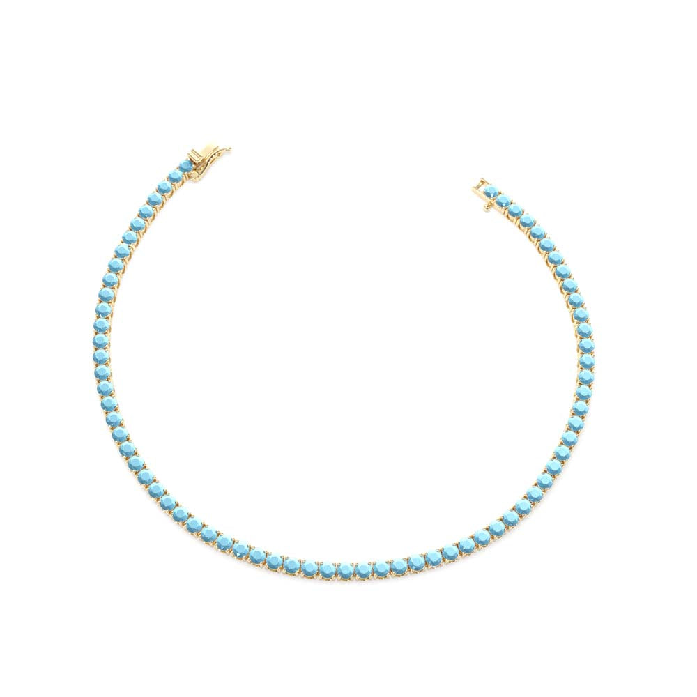 Prong Setting Turquoise Tennis Bracelet in 14K Gold — view 2