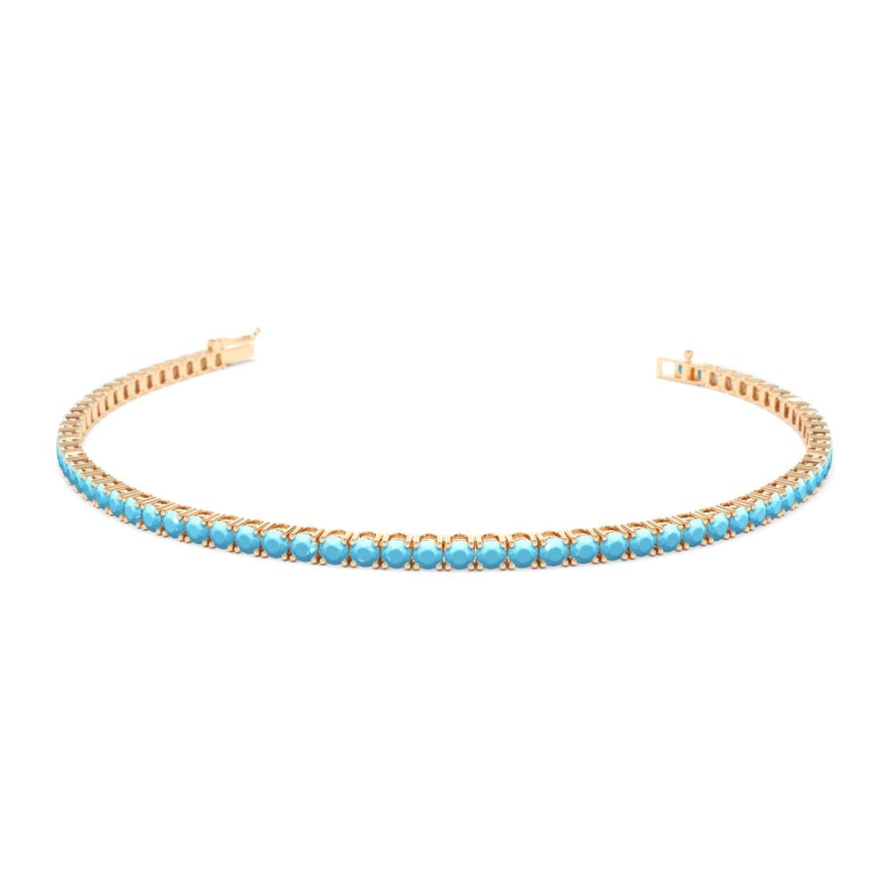 Prong Setting Turquoise Tennis Bracelet in 14K Gold — view 4