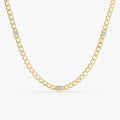 Cuban Link Necklace w/ Bezel Setting Diamond in 14K Gold