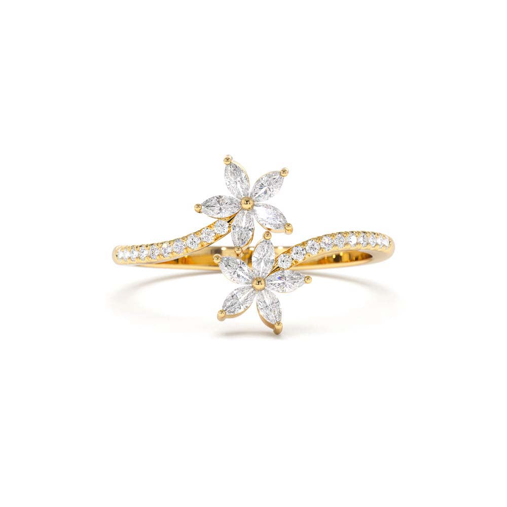 Marquise Diamond Flower Bypass Ring in in 14K Gold — view 1