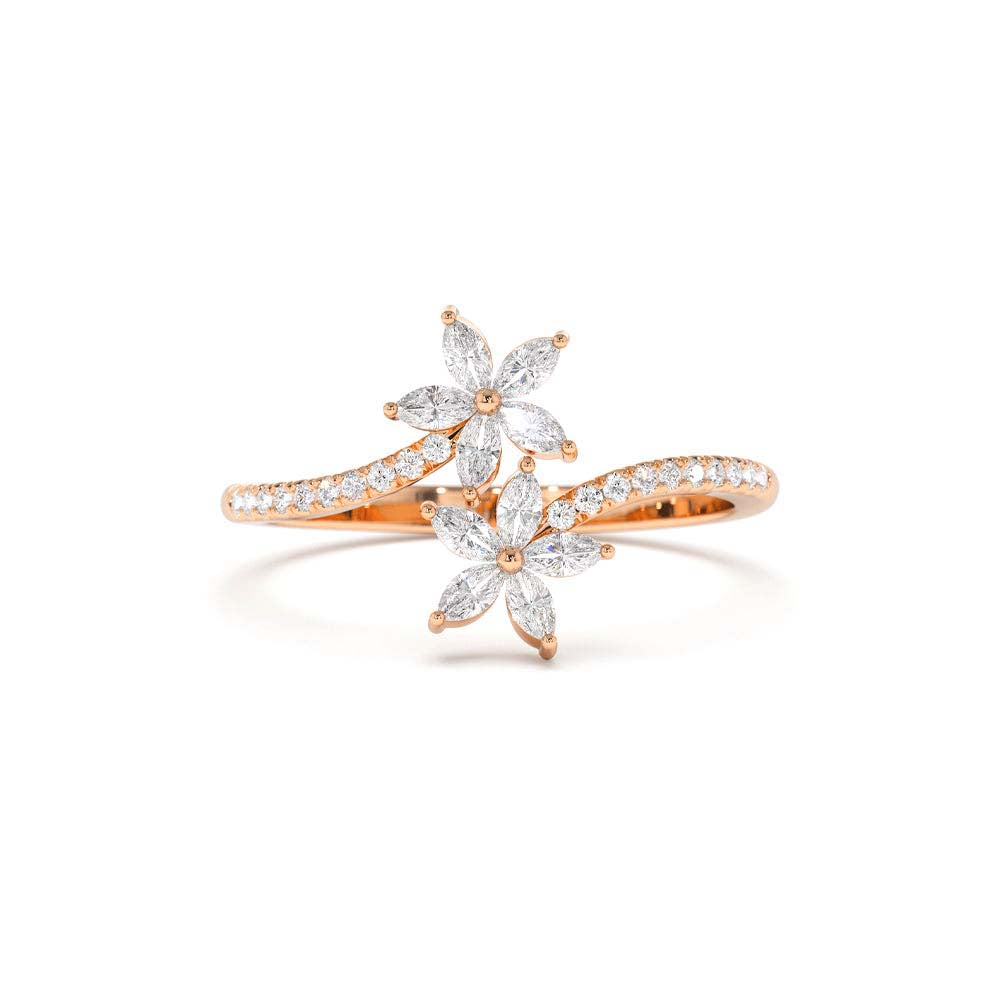 Marquise Diamond Flower Bypass Ring in in 14K Gold — view 5
