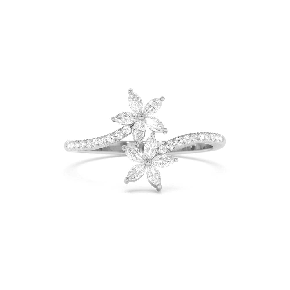 Marquise Diamond Flower Bypass Ring in in 14K Gold — view 4