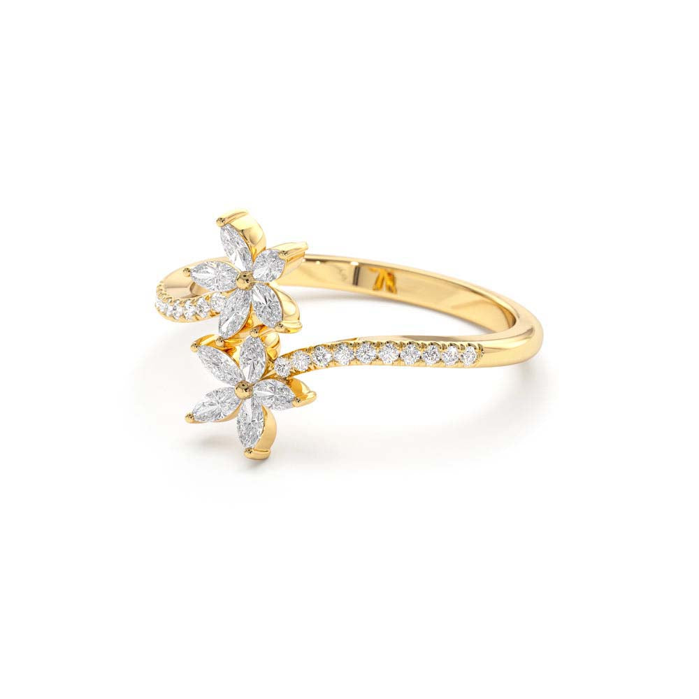 Marquise Diamond Flower Bypass Ring in in 14K Gold — view 2