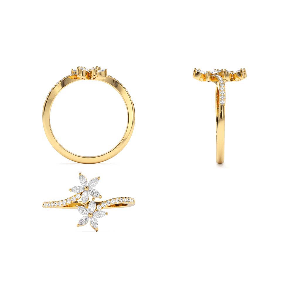 Marquise Diamond Flower Bypass Ring in in 14K Gold — view 3