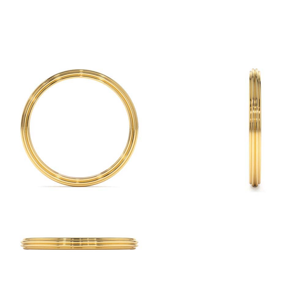 Unique Multi Lined 2MM Gold Ring in 14K Gold — view 3