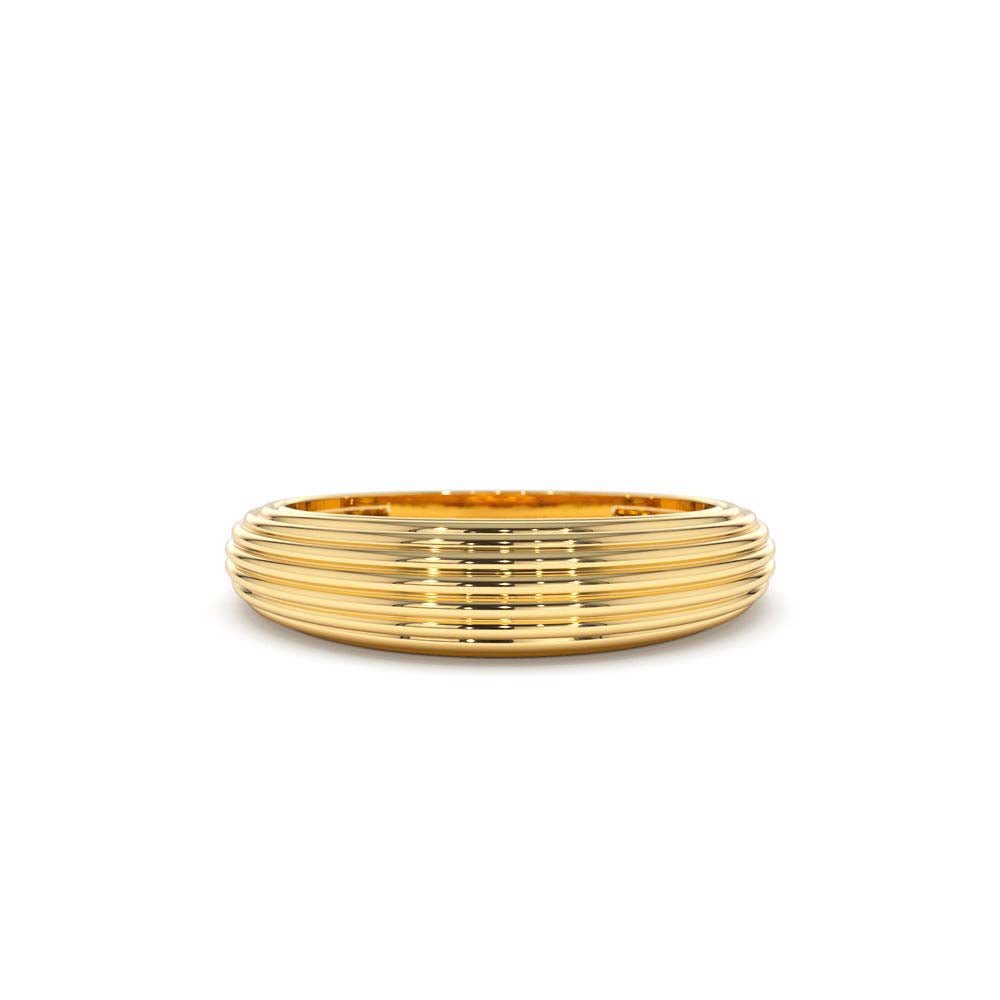 Unique Multi Lined 5MM Dome Gold Ring in 14K Gold — view 1