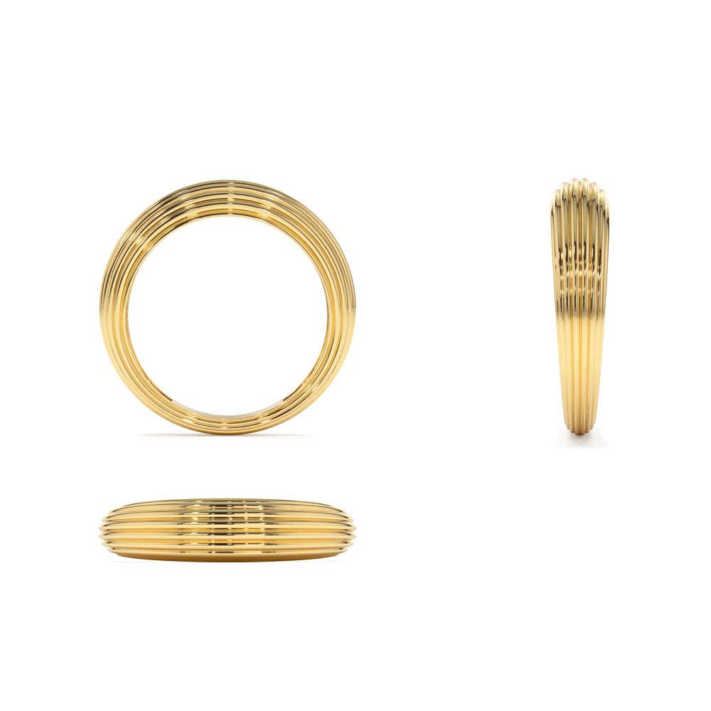 Unique Multi Lined 5MM Dome Gold Ring in 14K Gold — view 3