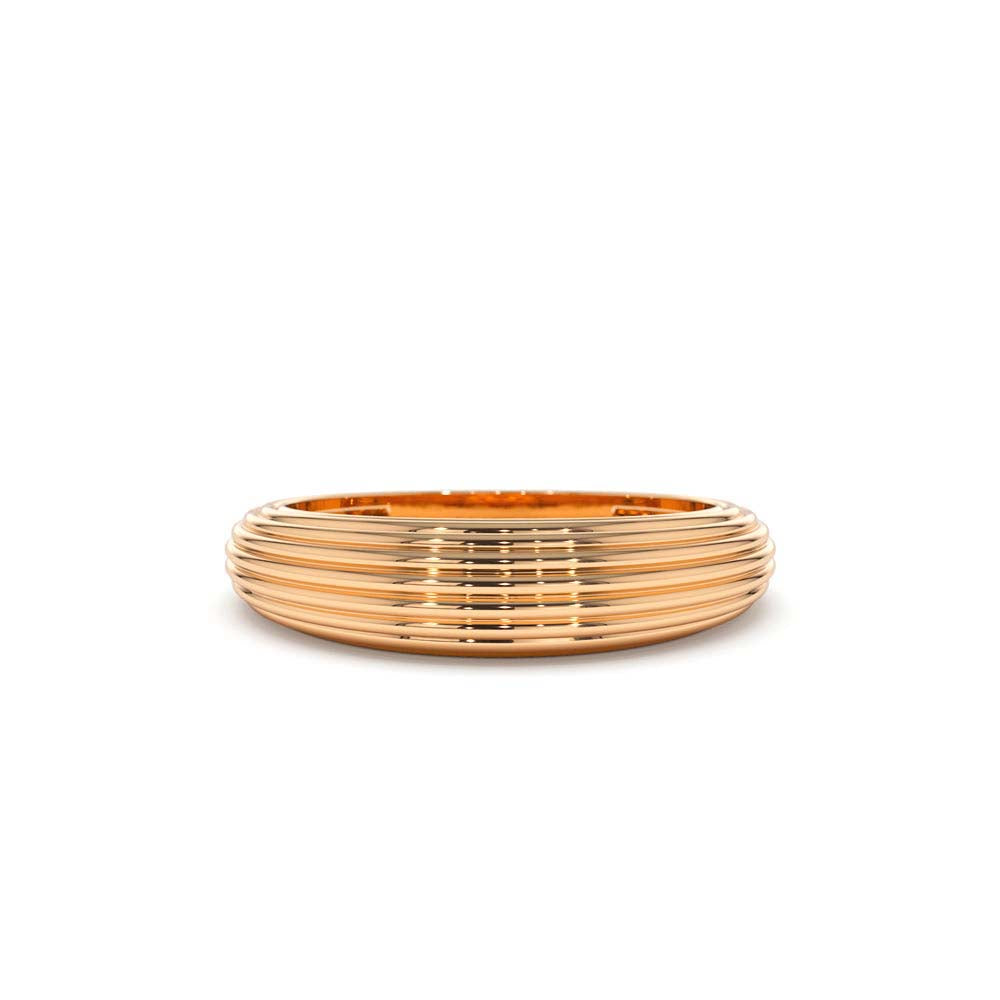 Unique Multi Lined 5MM Dome Gold Ring in 14K Gold — view 5