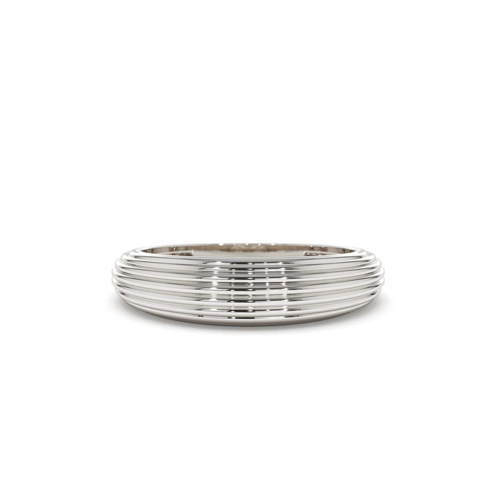 Unique Multi Lined 5MM Dome Gold Ring in 14K Gold — view 4