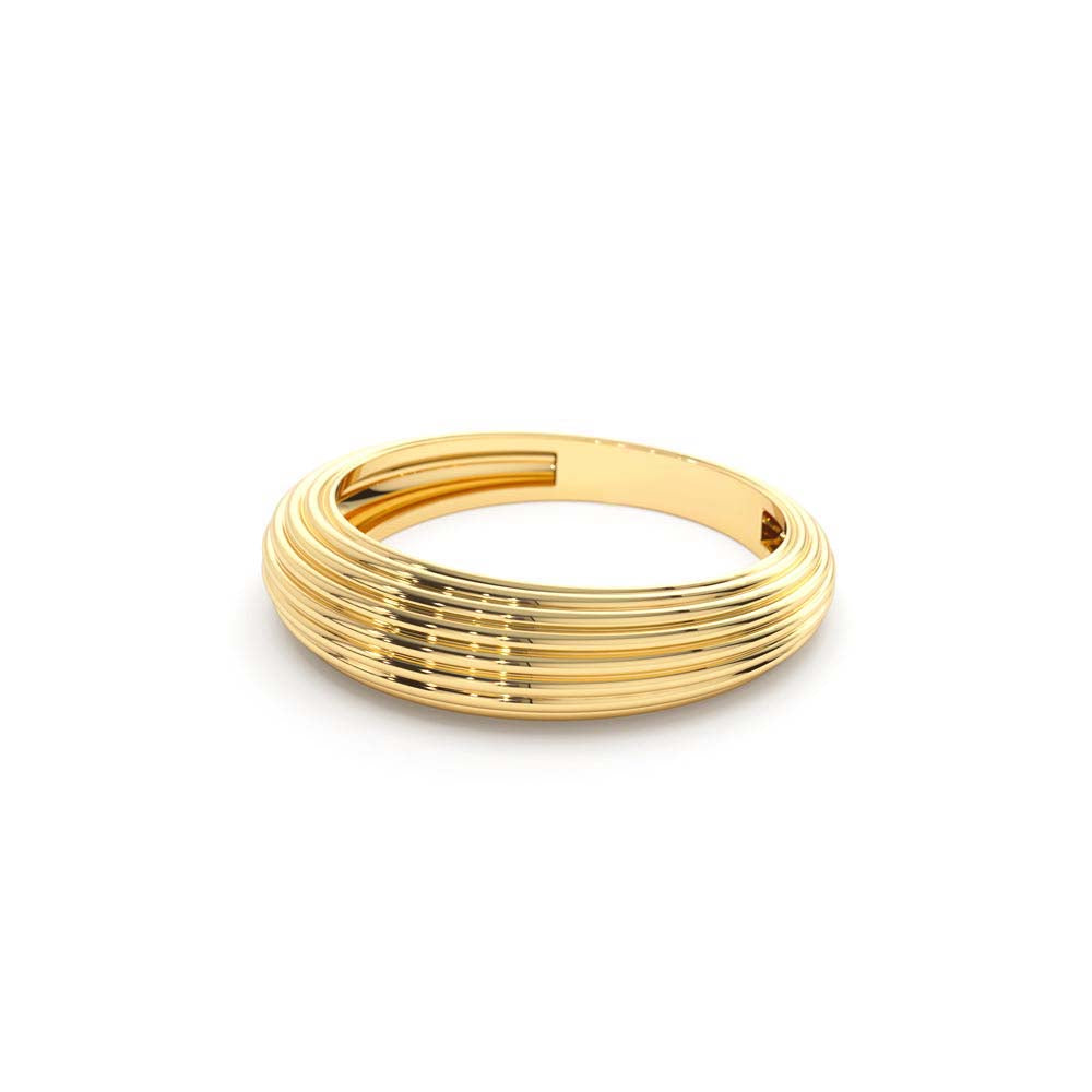 Unique Multi Lined 5MM Dome Gold Ring in 14K Gold — view 2