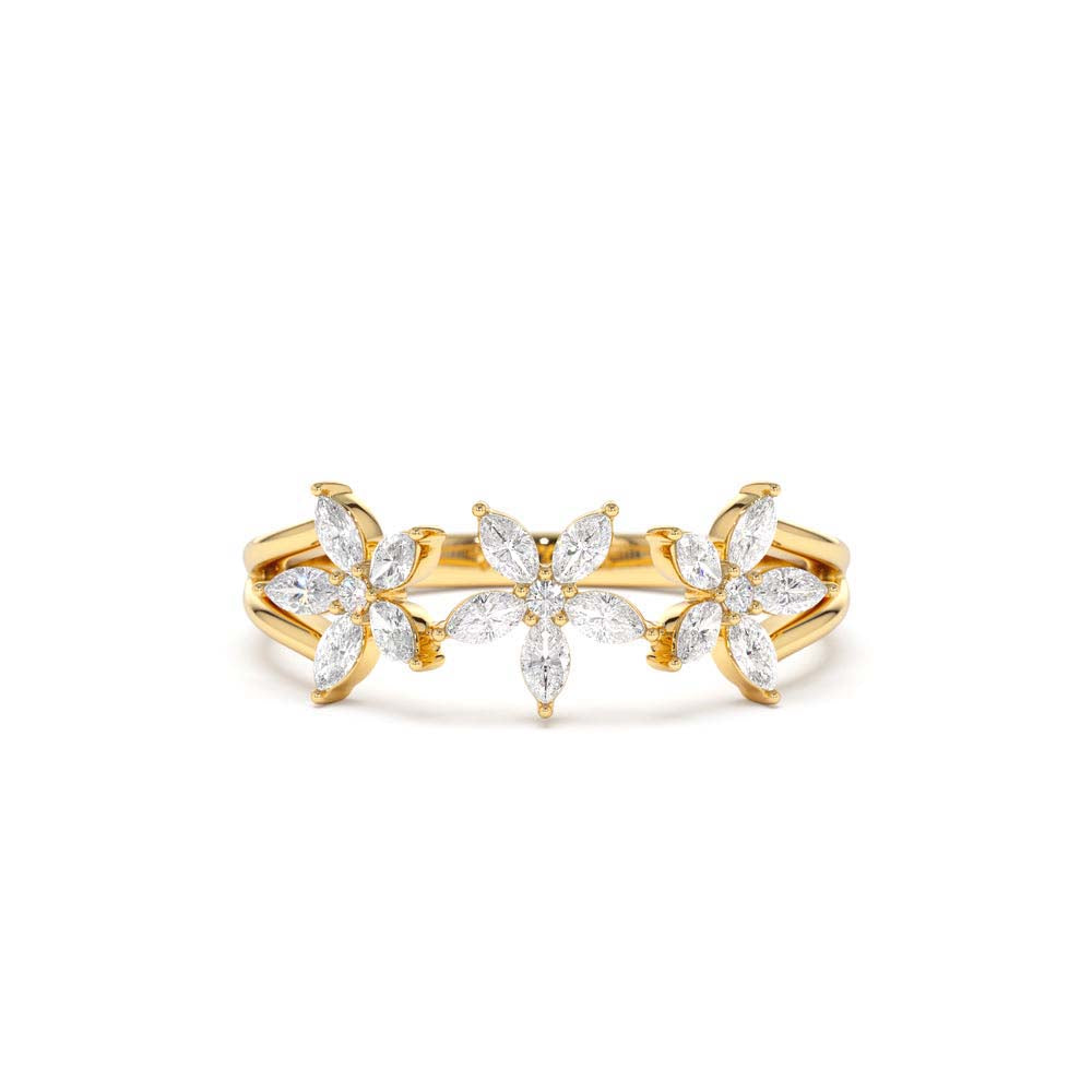 Marquise Diamond Multi-Flower Ring in 14K Gold — view 1
