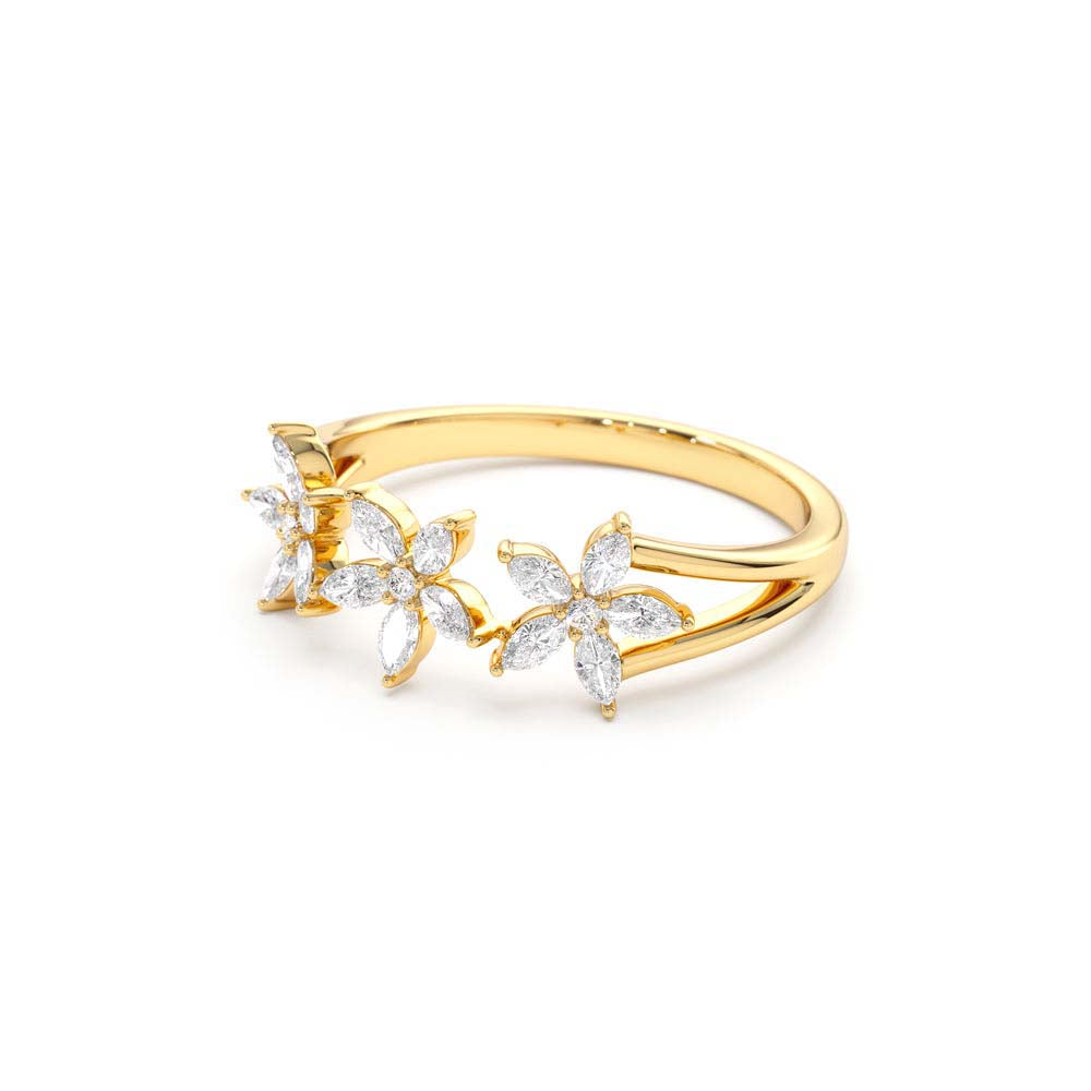 Marquise Diamond Multi-Flower Ring in 14K Gold — view 2