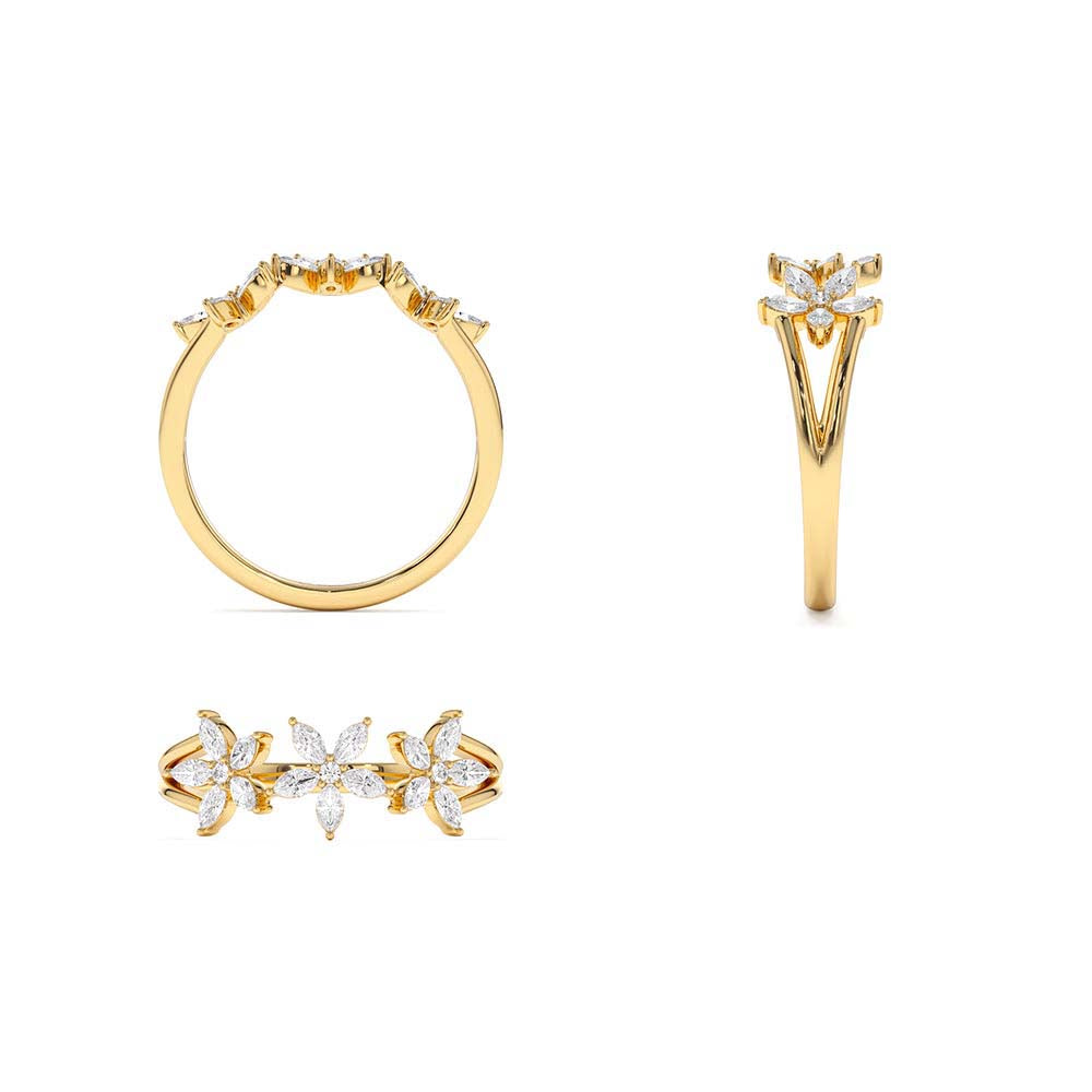 Marquise Diamond Multi-Flower Ring in 14K Gold — view 3