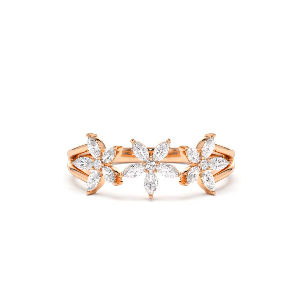 Marquise Diamond Multi-Flower Ring in 14K Gold — view 5