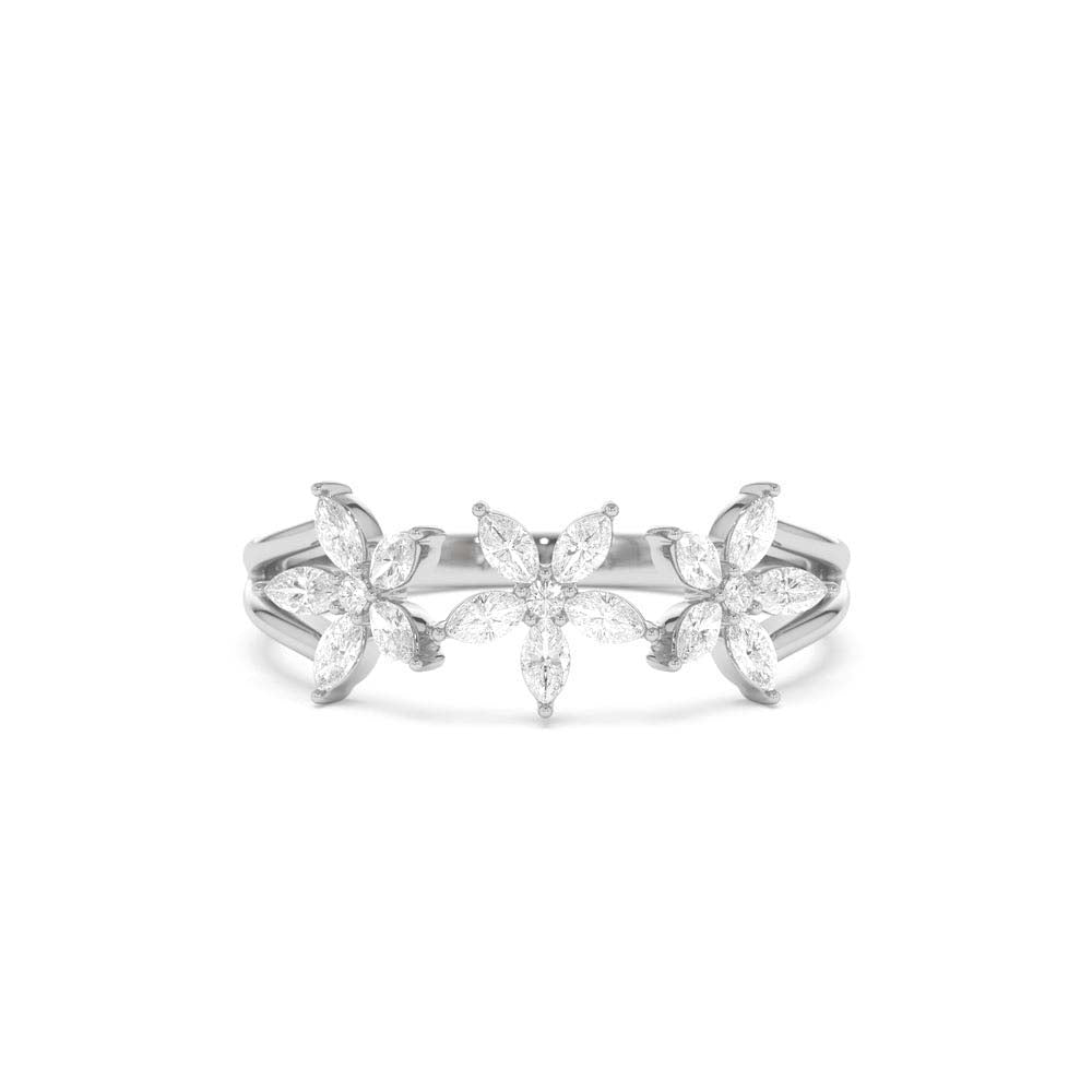 Marquise Diamond Multi-Flower Ring in 14K Gold — view 4