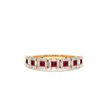 Princess Cut Ruby W/ Baguette and Round Diamond Ring in 14K Gold — view 1