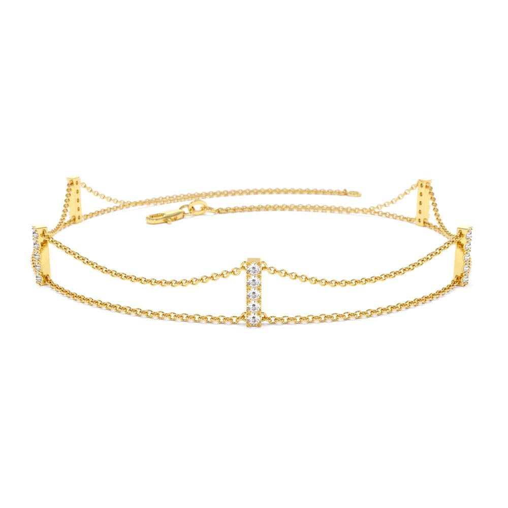 5 Station Diamond Bar Bracelet in 14K Gold — view 1