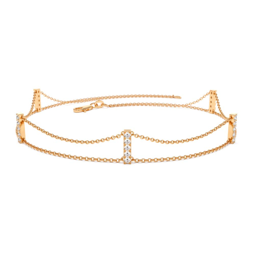 5 Station Diamond Bar Bracelet in 14K Gold — view 5