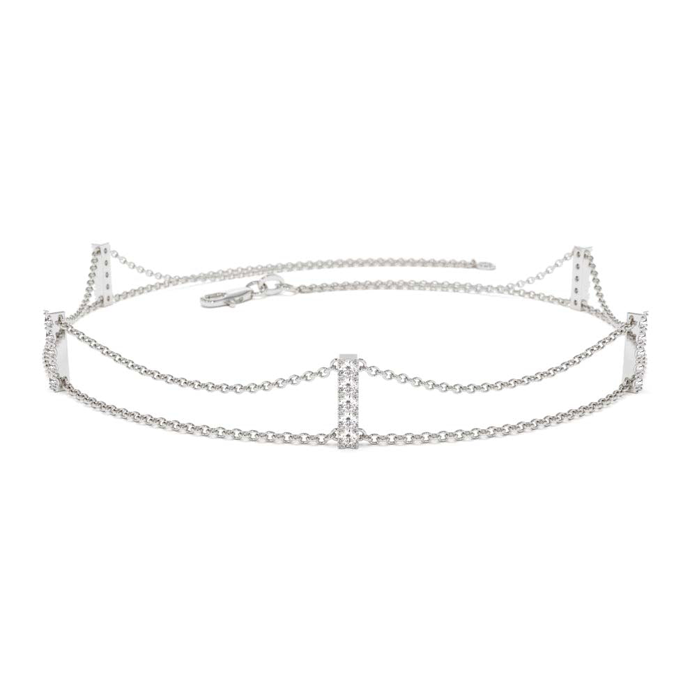 5 Station Diamond Bar Bracelet in 14K Gold — view 4