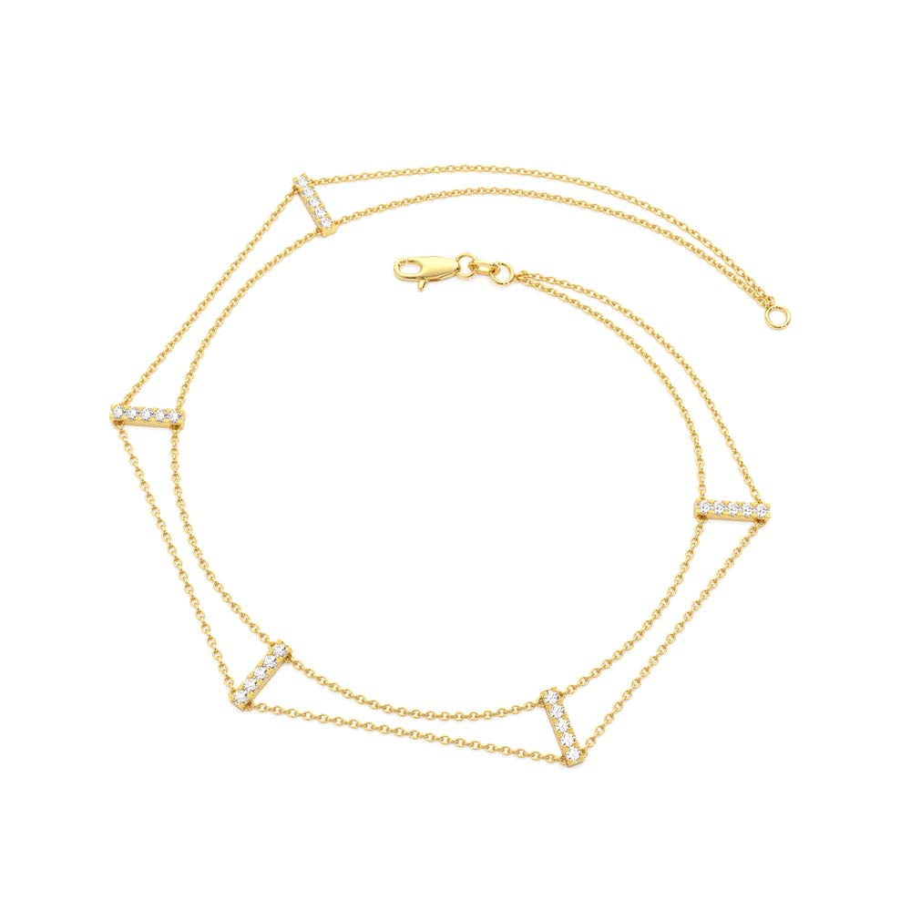 5 Station Diamond Bar Bracelet in 14K Gold — view 2