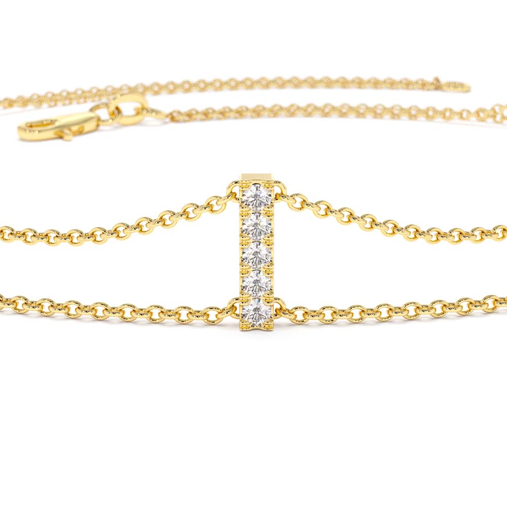 5 Station Diamond Bar Bracelet in 14K Gold — view 3