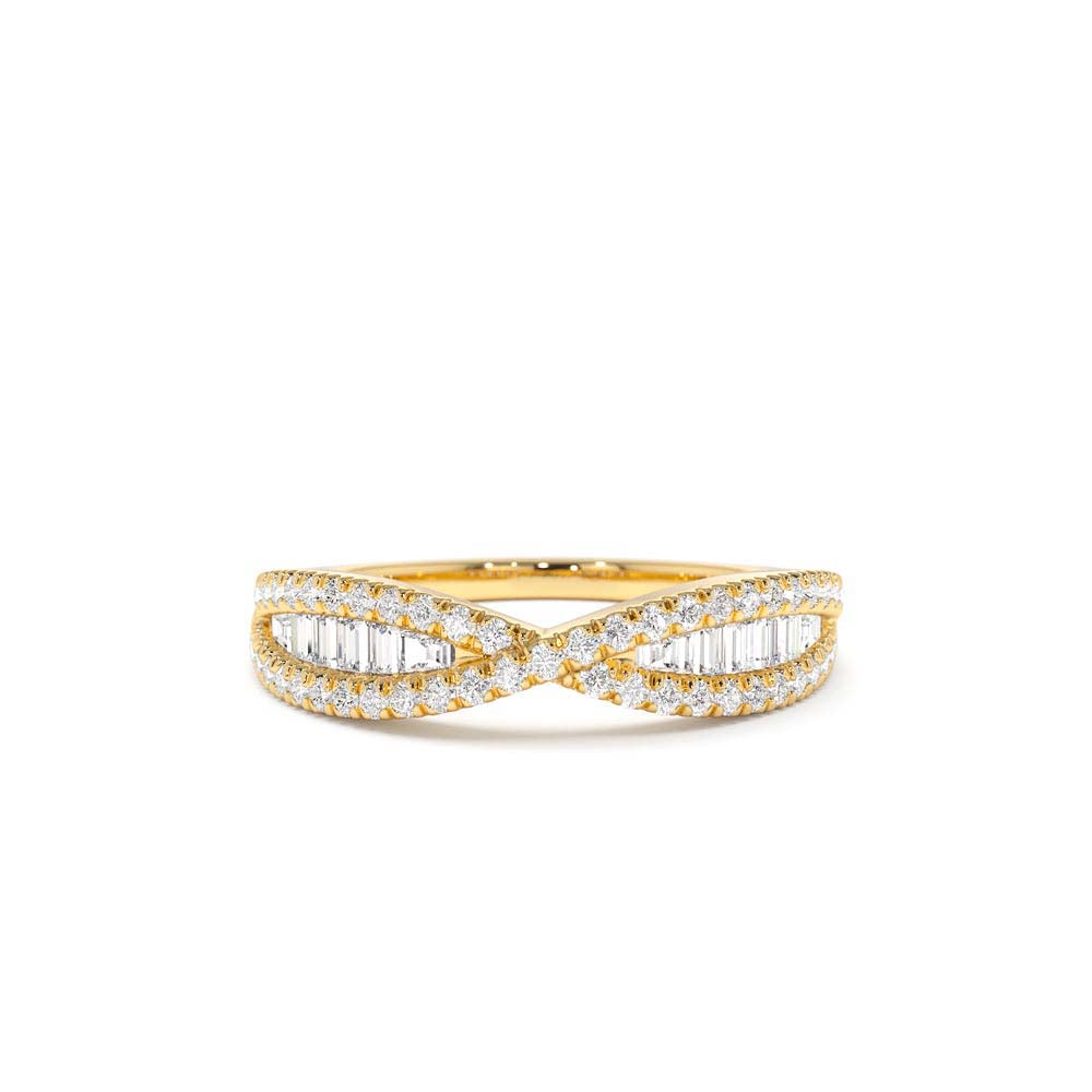 Baguette & Round Diamond Nesting Ring in 14K Gold — view 1