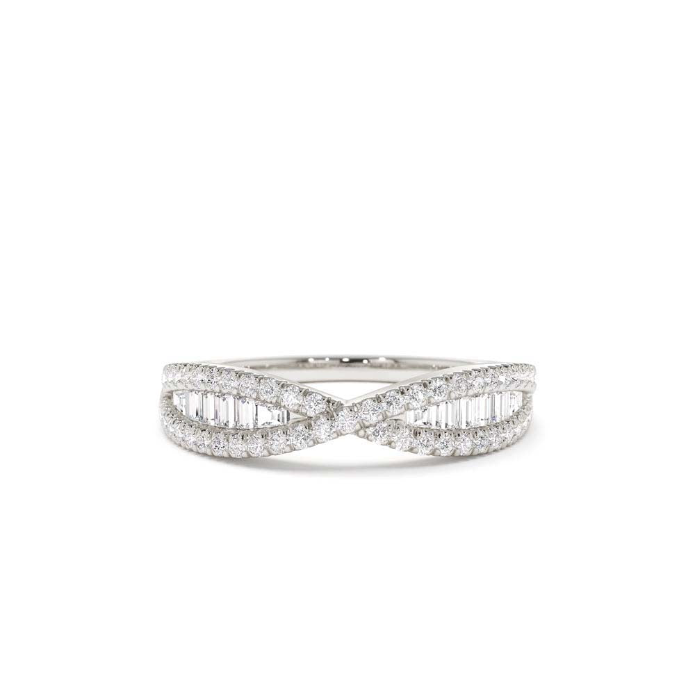 Baguette & Round Diamond Nesting Ring in 14K Gold — view 4