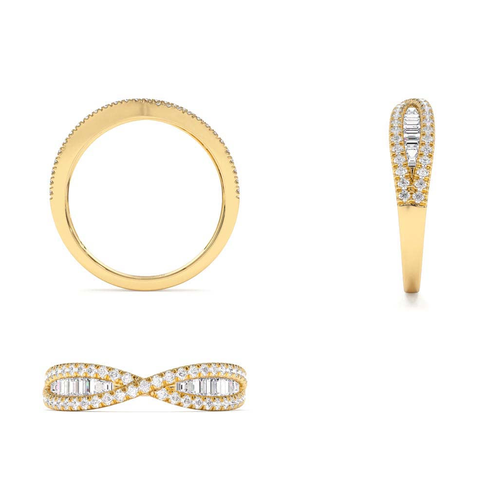 Baguette & Round Diamond Nesting Ring in 14K Gold — view 3