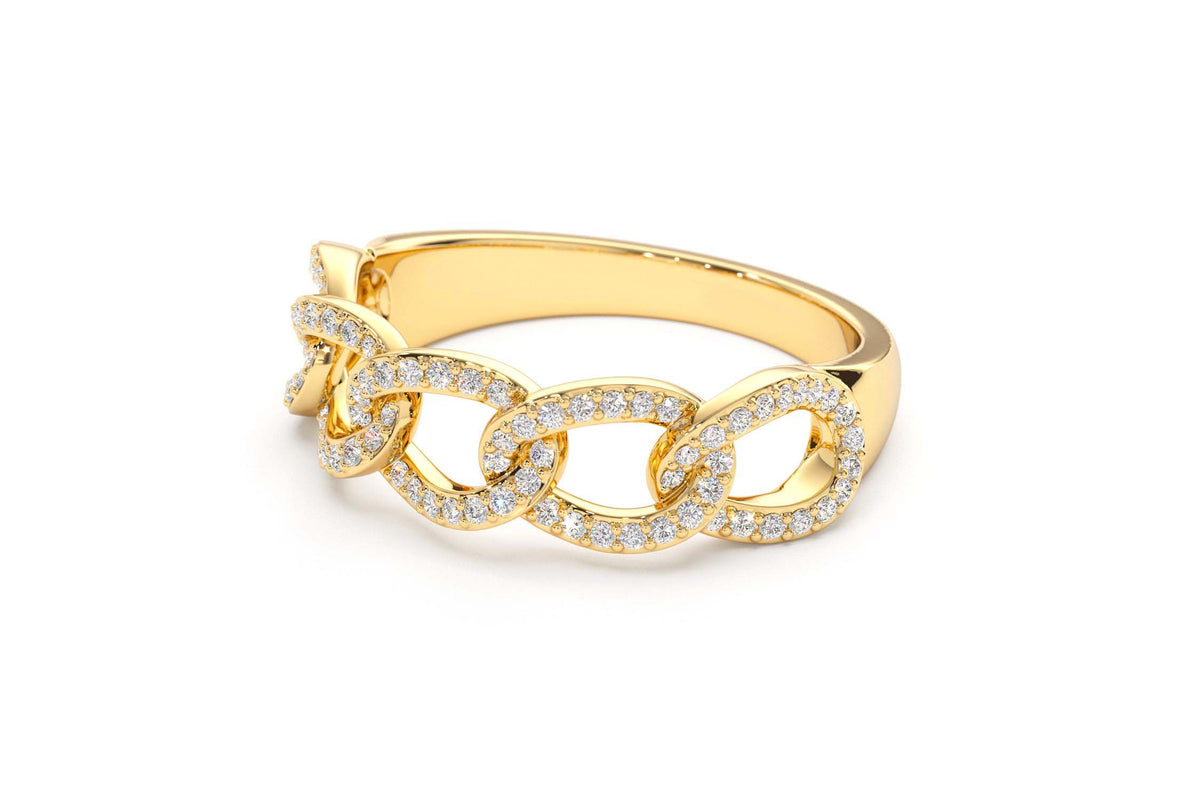 Curb Link Diamond Pave Ring in 14K Gold — view 2