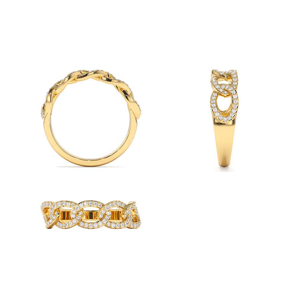 Curb Link Diamond Pave Ring in 14K Gold — view 3