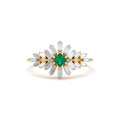 Baguette Diamond Ring with a Square Emerald in 14K Gold — view 1