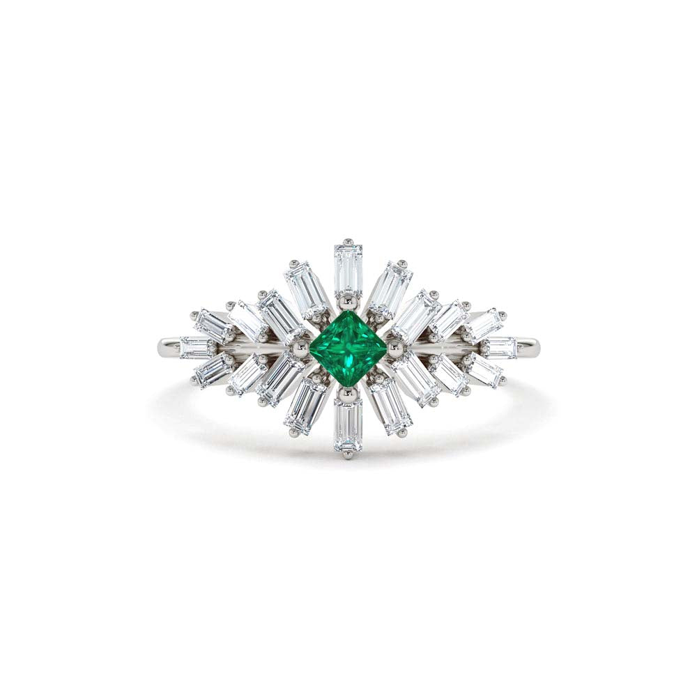Baguette Diamond Ring with a Square Emerald in 14K Gold — view 4