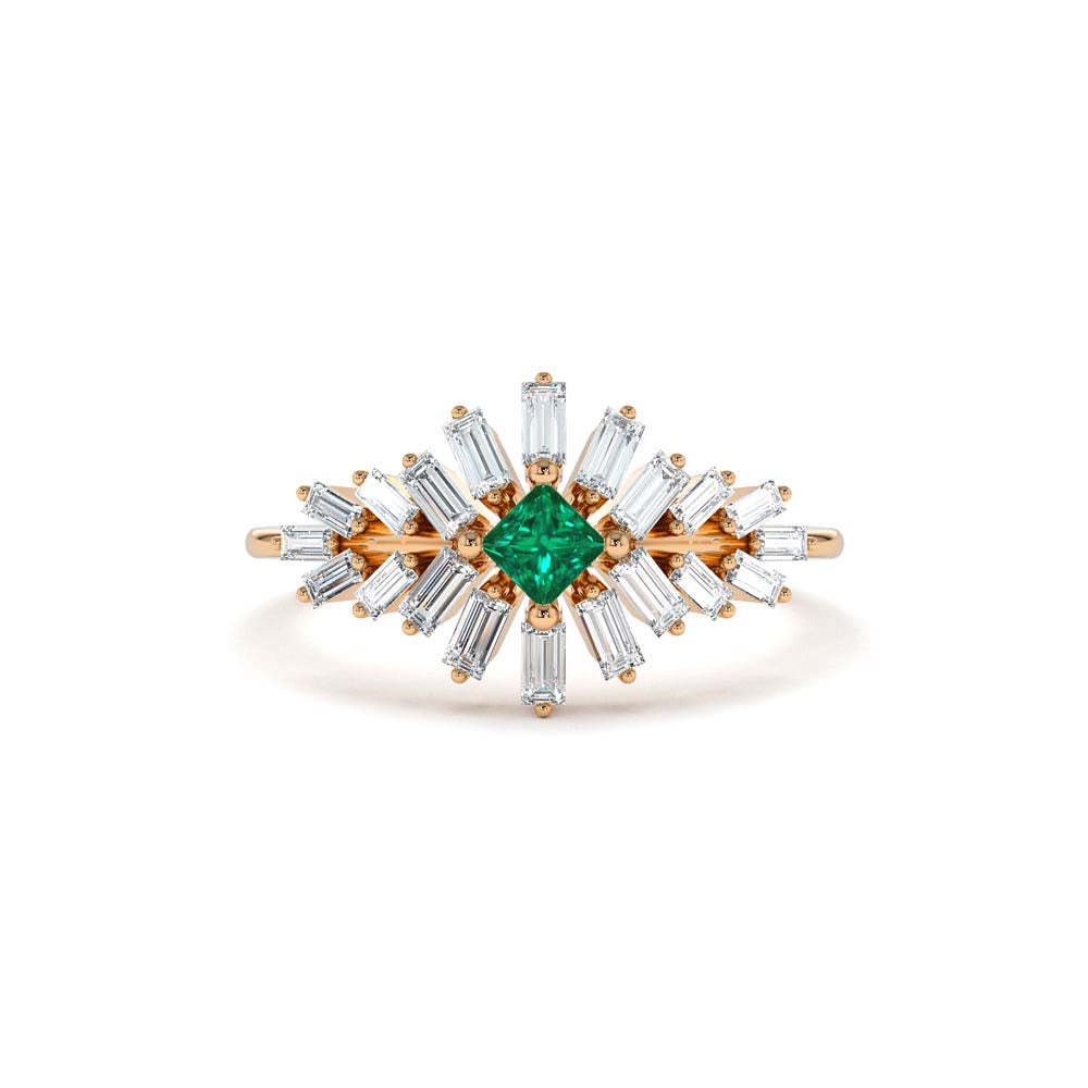 Baguette Diamond Ring with a Square Emerald in 14K Gold — view 5