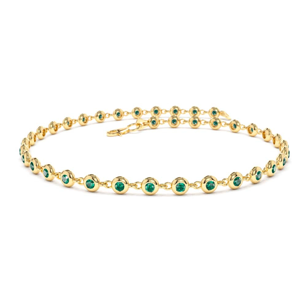 Bezel Set Emerald Tennis Bracelet in 14K Gold — view 1