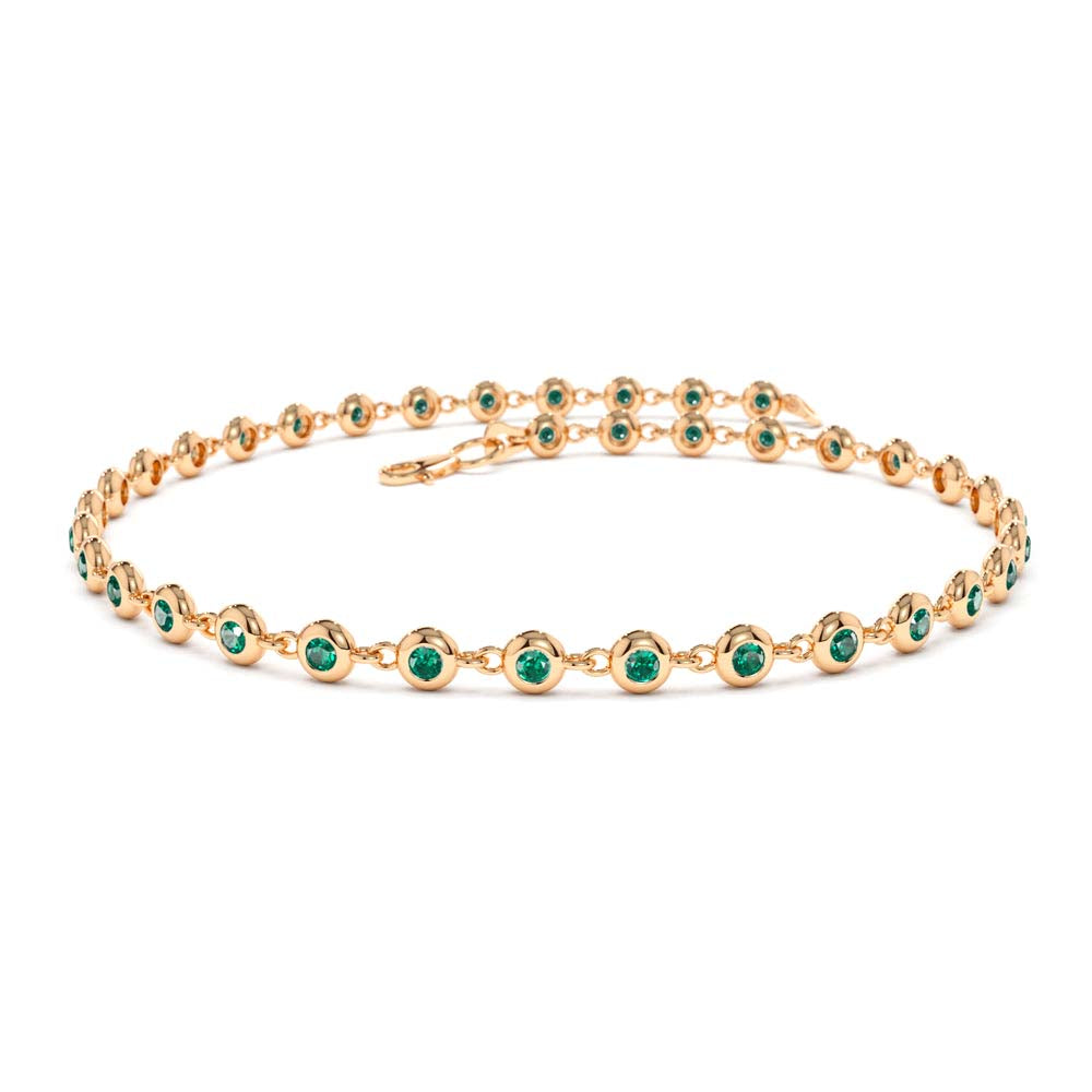 Bezel Set Emerald Tennis Bracelet in 14K Gold — view 5