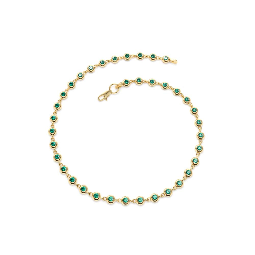 Bezel Set Emerald Tennis Bracelet in 14K Gold — view 2