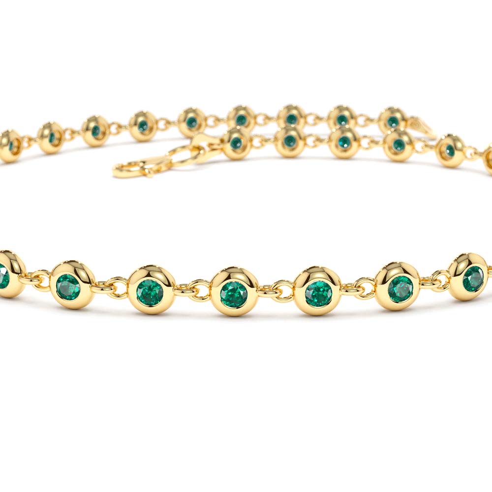 Bezel Set Emerald Tennis Bracelet in 14K Gold — view 3