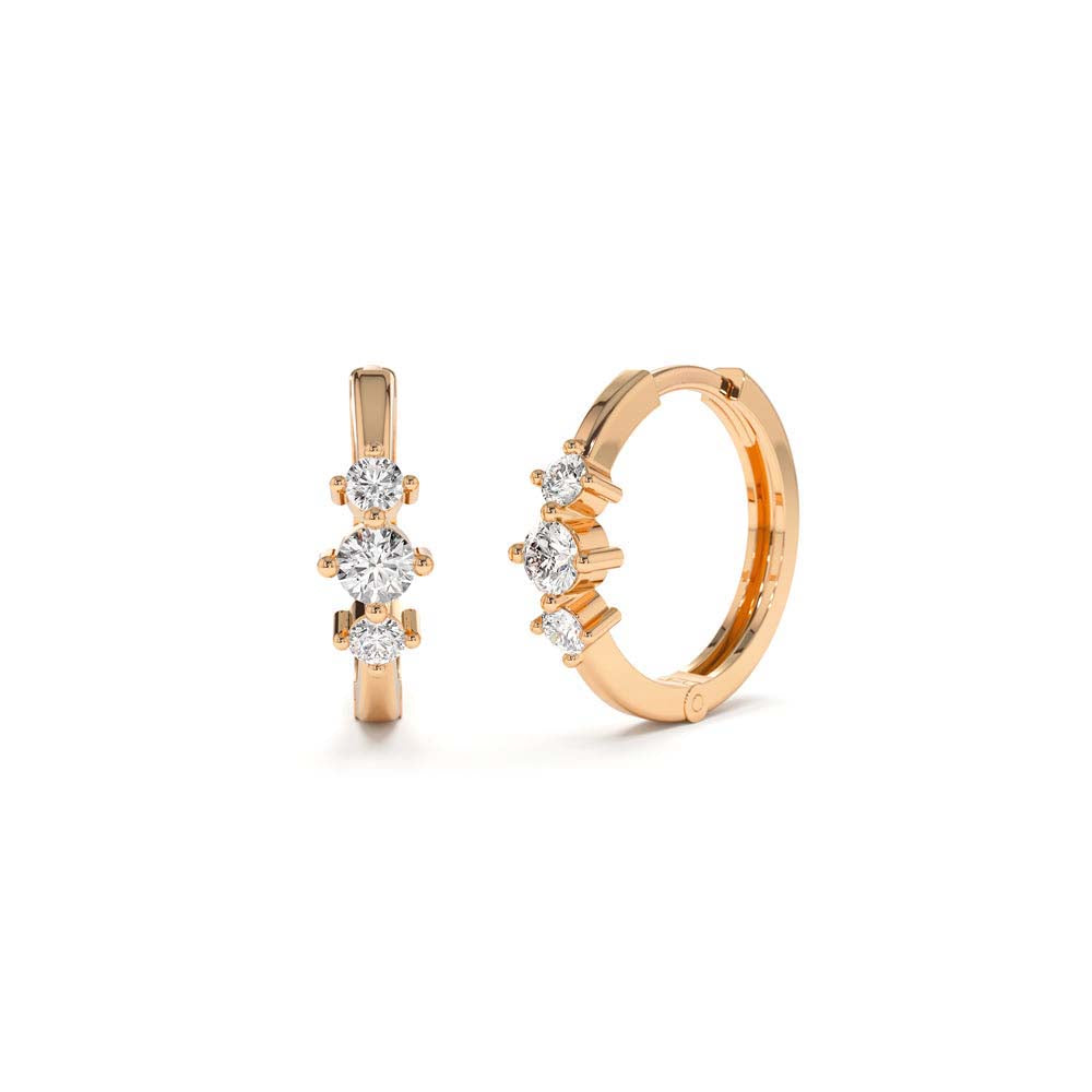 Three Stone Mini Diamond Huggies in 14K Gold — view 4