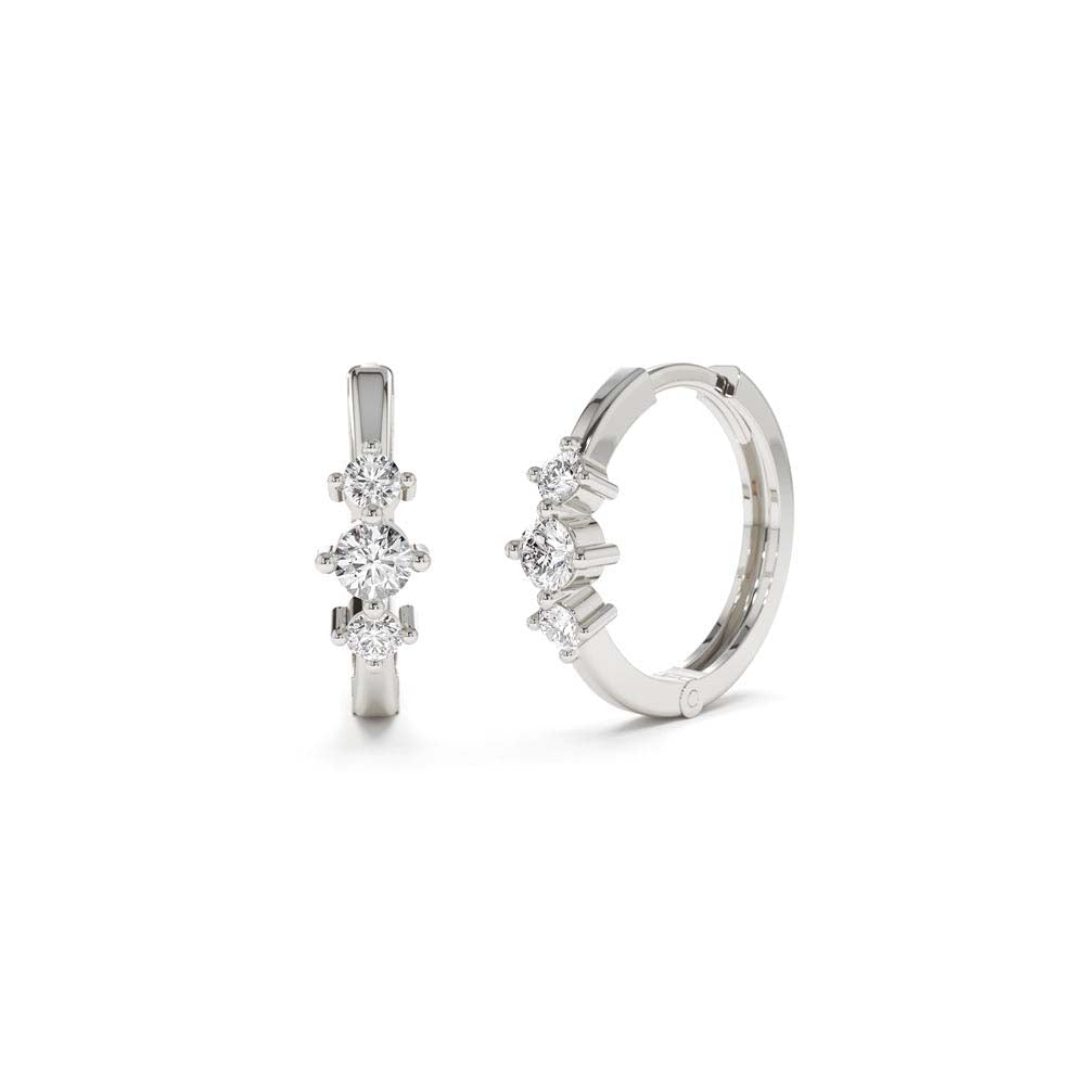 Three Stone Mini Diamond Huggies in 14K Gold — view 3