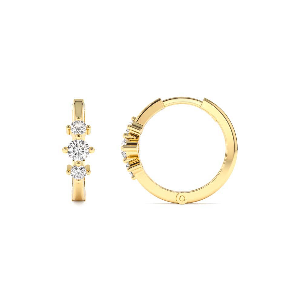 Three Stone Mini Diamond Huggies in 14K Gold — view 2